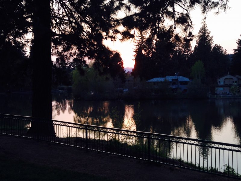 Mirror Pond in downtown Bend at sunset
