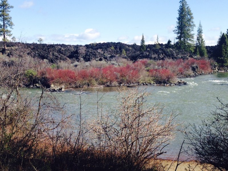 On the Deschutes River with lava flow across