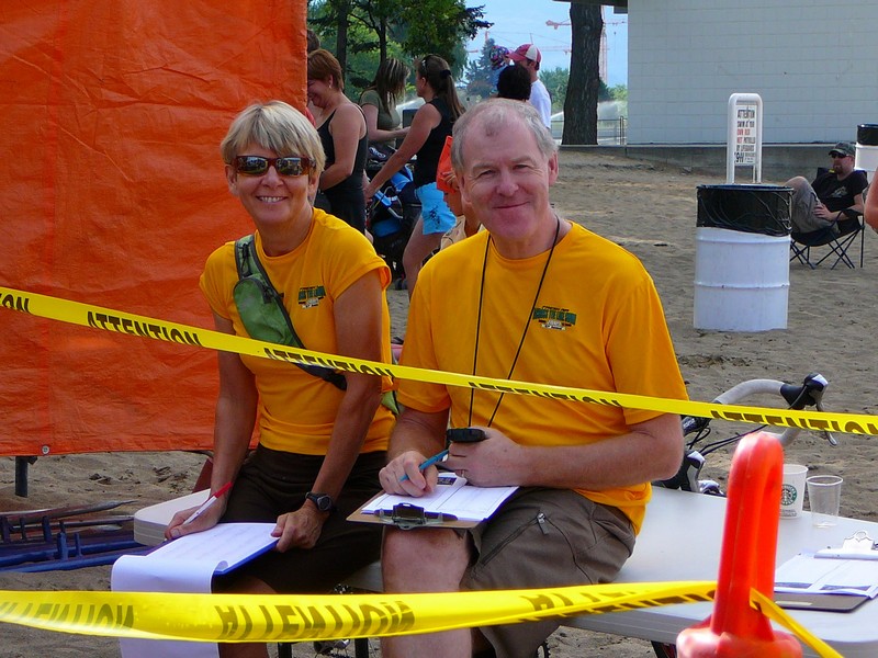 Lynne and Alistair volunteering - Across the Lake Swim 2009